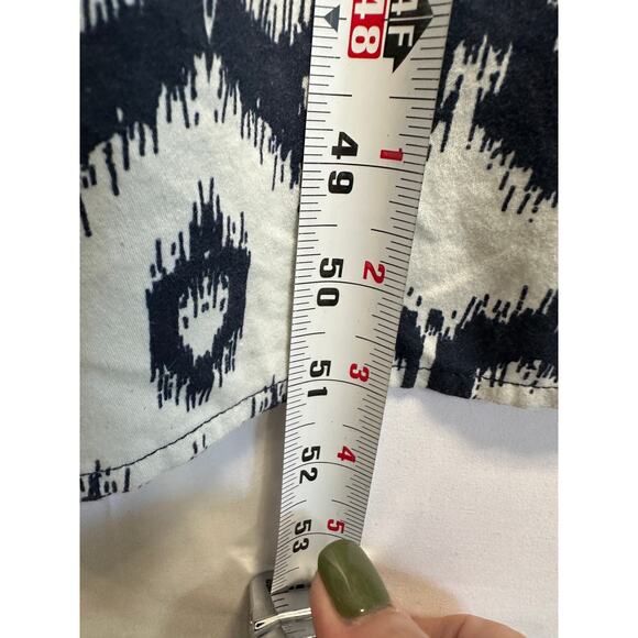 Brochu Walker Navy Ikat Print Cotton Midi Dress Large Sleeveless Ruffle Strap - Picture 7 of 12